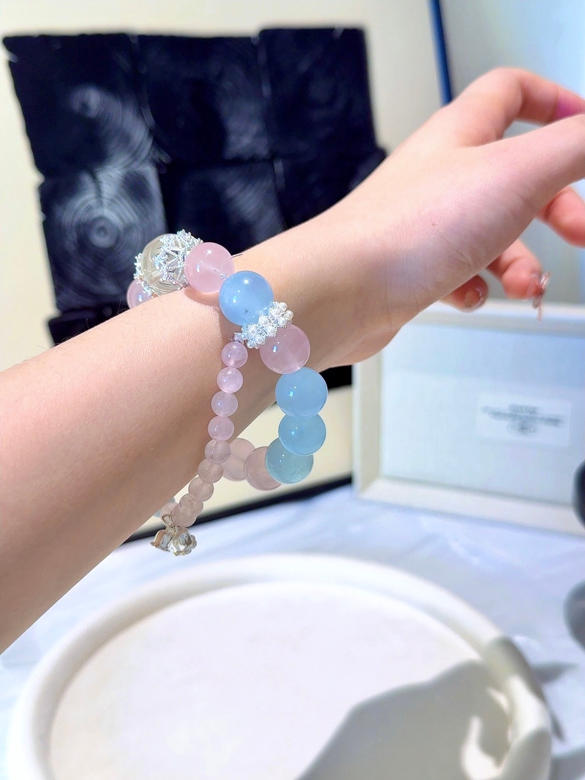 ▫️▪️ Aquamarine pink crystal bracelet